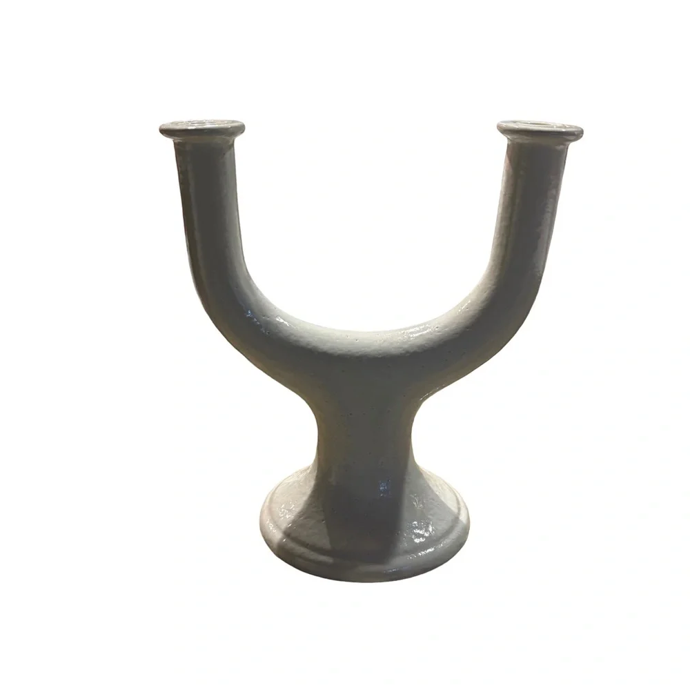 CRATE&BARREL NWT valla white ceramic 2 taper candle holder -11.5”